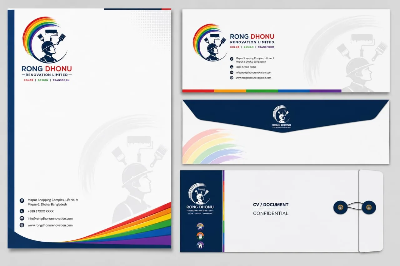 Rong Dhonu stationery, envelope and business cards